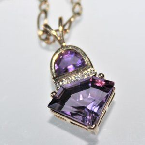 ZRW YELLOW 14K GOLD AMETHYST DIAMOND PENDANT